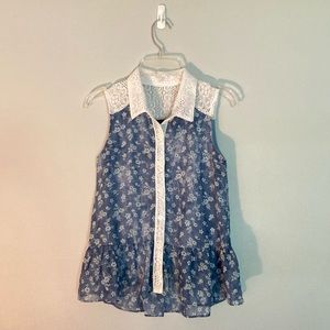 Amy Byer Patterned Peplum Collared Blouse (Child’s M/10-12, fits like adult XS)